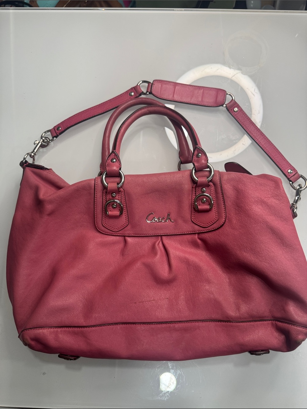 Coach Rose Pink Leather Tote with Shoulder Strap